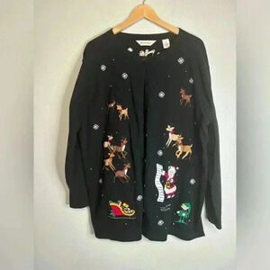 Bechamel Christmas Embroidered Cardigan | Size XL | Black